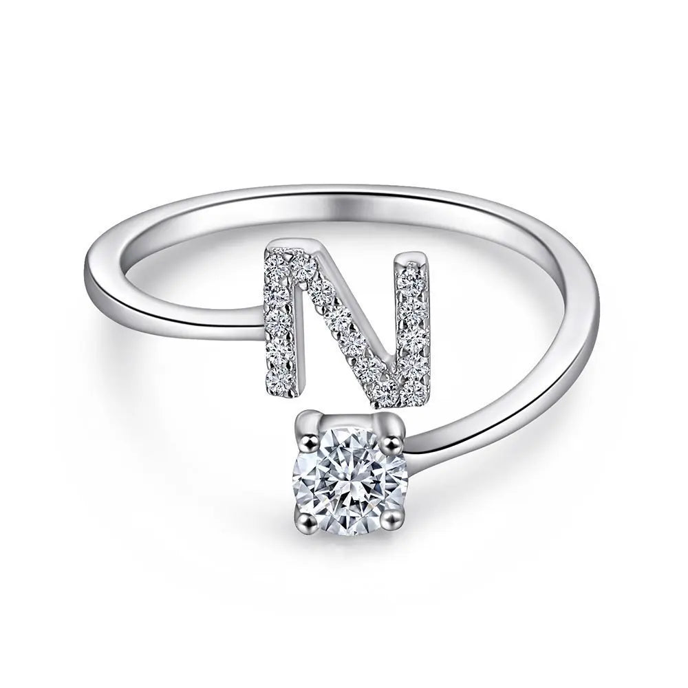 S925 Sterling Silver Zircon Initial Ring