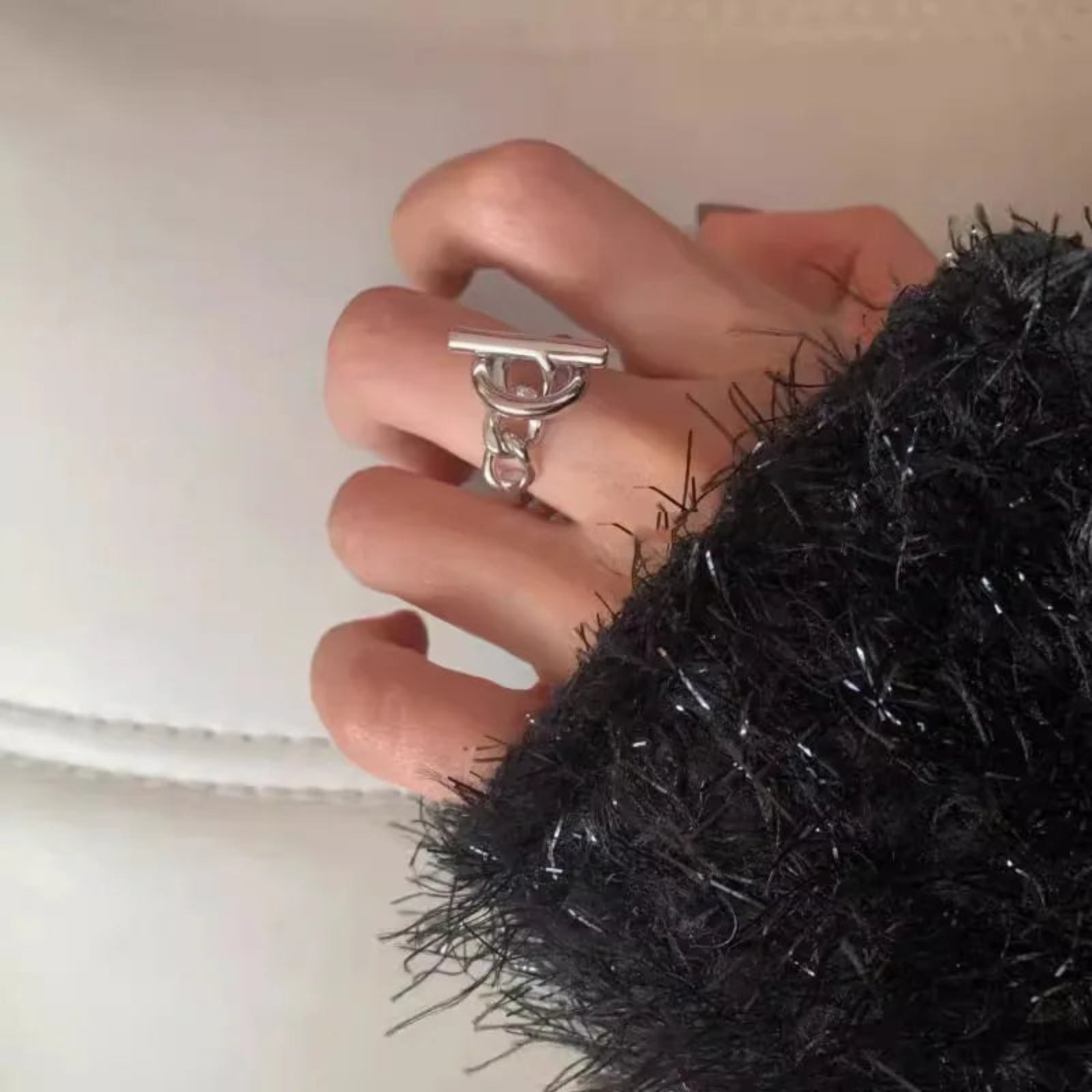 S925 Sterling Silver Geometric Chain Ring