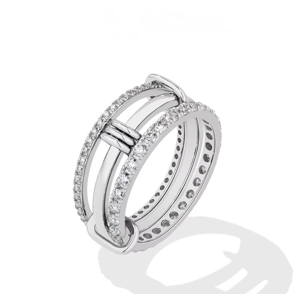 S925 Sterling Silver Three-Layer Moissanite Ring