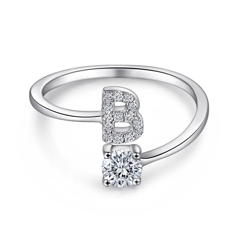 S925 Sterling Silver Zircon Initial Ring