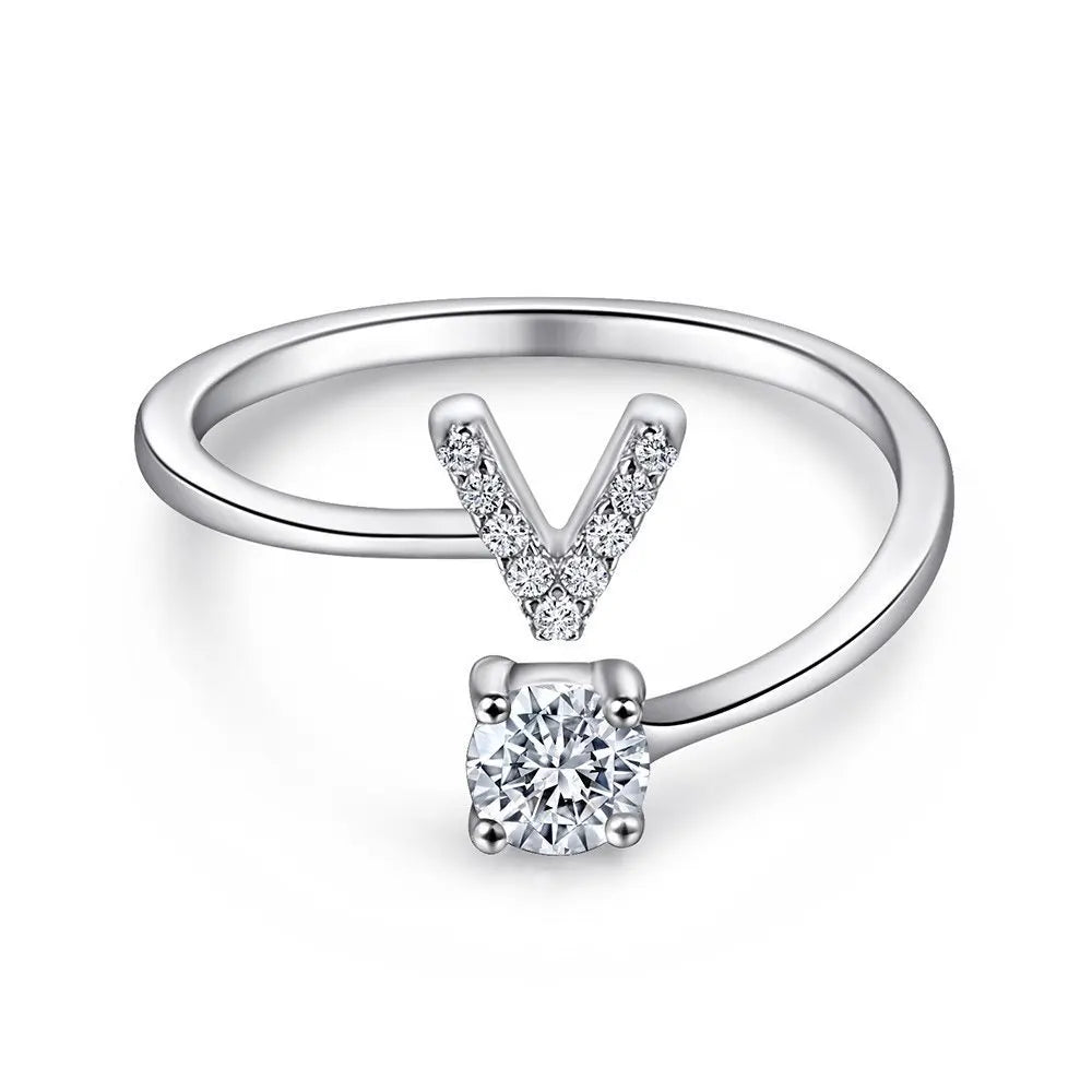 S925 Sterling Silver Zircon Initial Ring