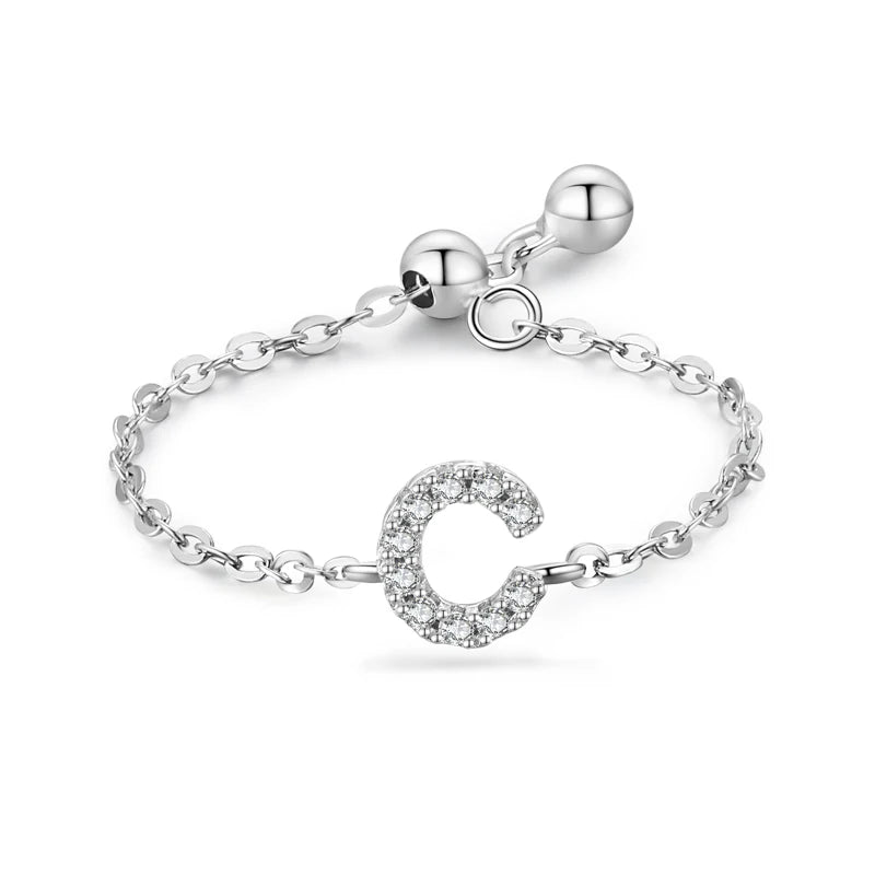 S925 Sterling Silver Initial Chain Ring
