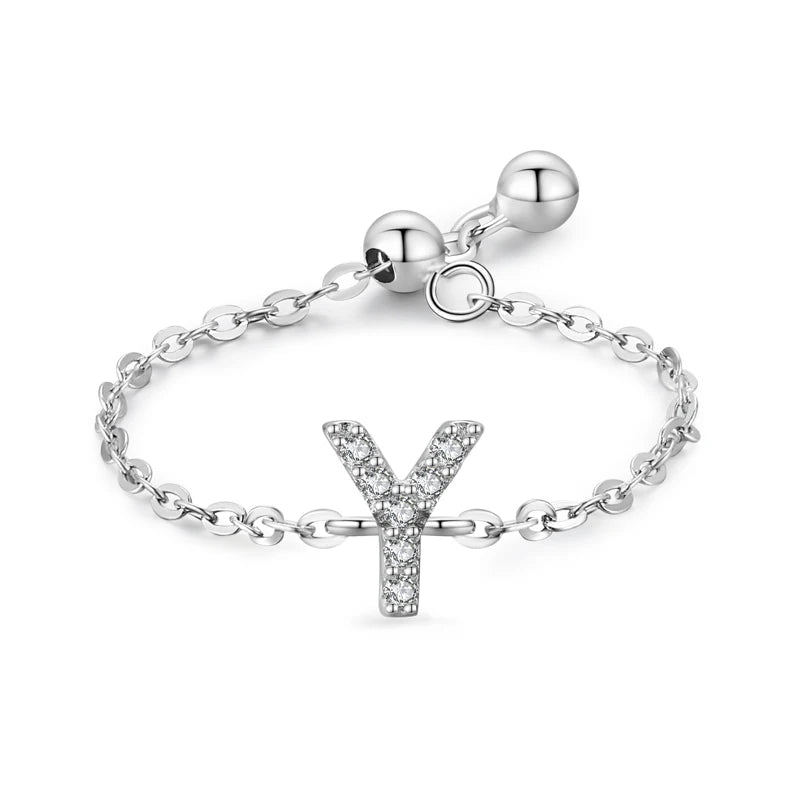 S925 Sterling Silver Initial Chain Ring