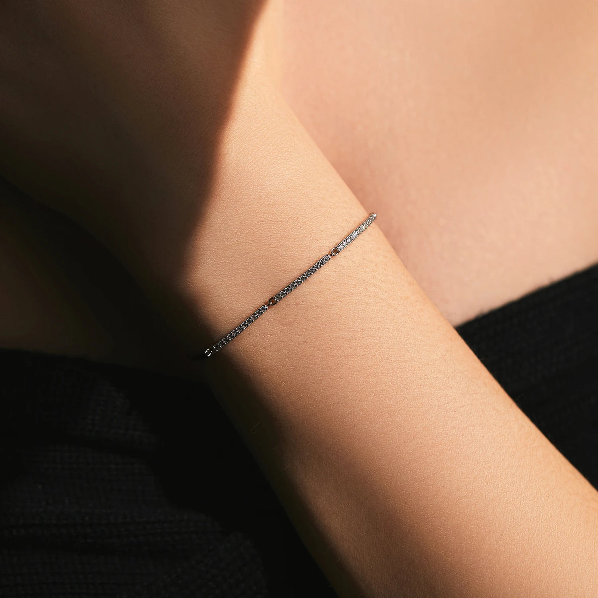 Dainty Pavé Rectangle Silver Bracelet