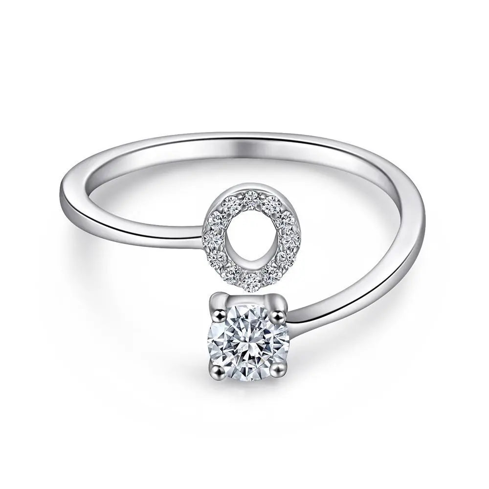 S925 Sterling Silver Zircon Initial Ring