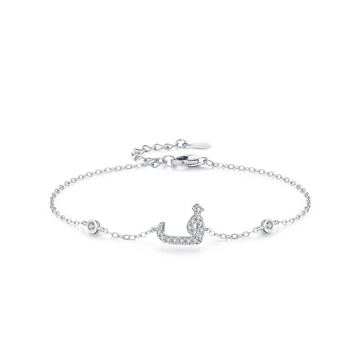 925 Sterling Silver Arabic Letter Chain Bracelet