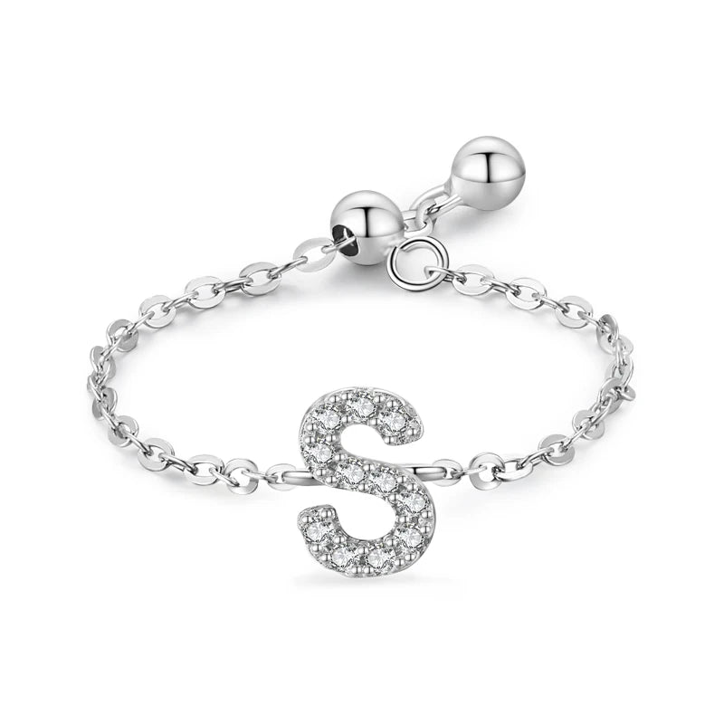 S925 Sterling Silver Initial Chain Ring