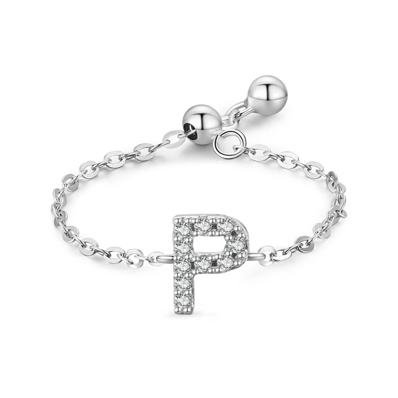 S925 Sterling Silver Initial Chain Ring