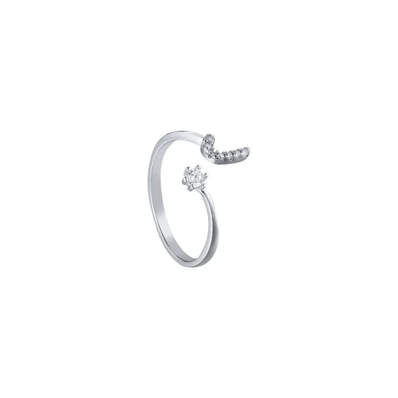 S925 Sterling Silver Zircon Initial Ring
