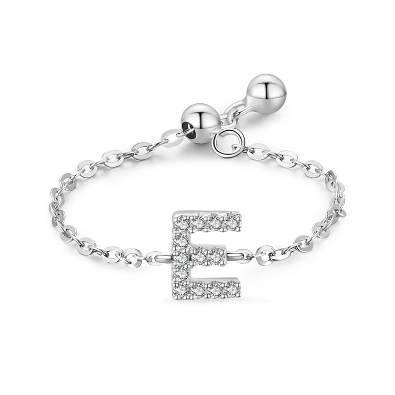 S925 Sterling Silver Initial Chain Ring