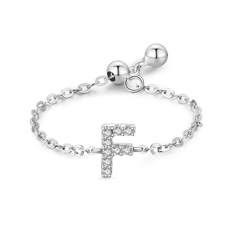 S925 Sterling Silver Initial Chain Ring