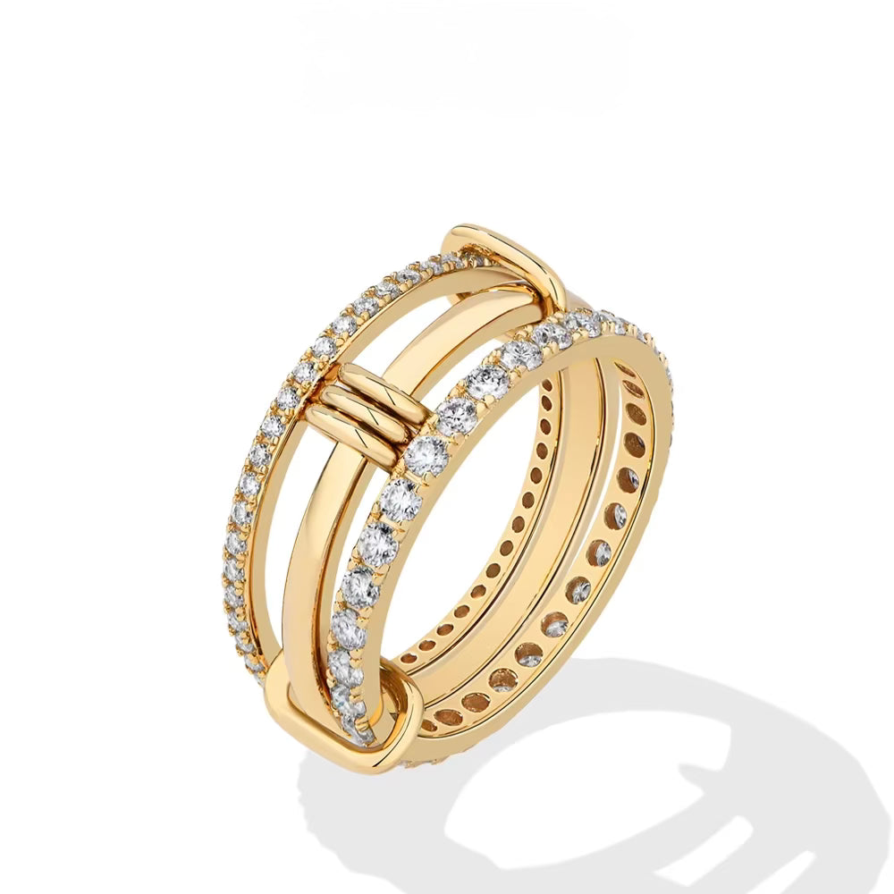 S925 Sterling Silver Three-Layer Moissanite Ring