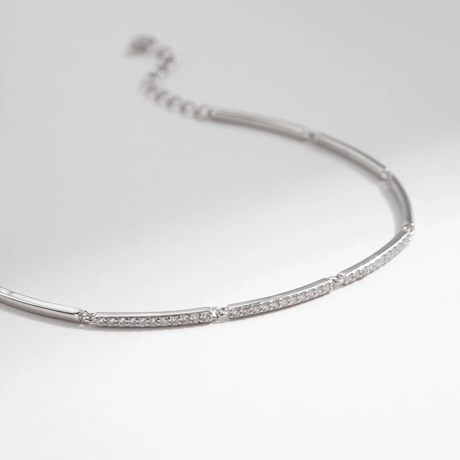 Dainty Pavé Rectangle Silver Bracelet