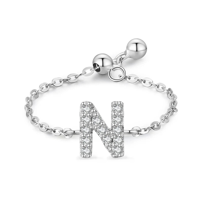 S925 Sterling Silver Initial Chain Ring
