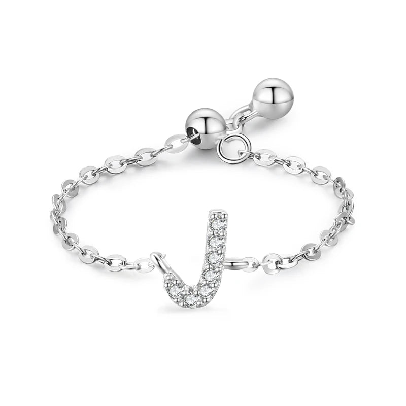 S925 Sterling Silver Initial Chain Ring