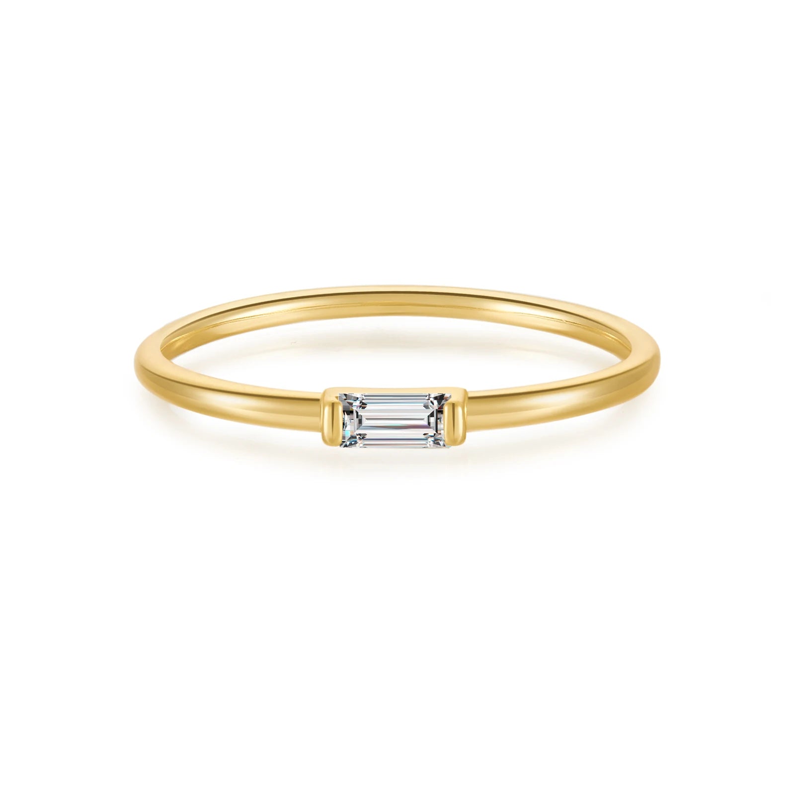 925 Sterling Silver Gold CZ Crystal Ring