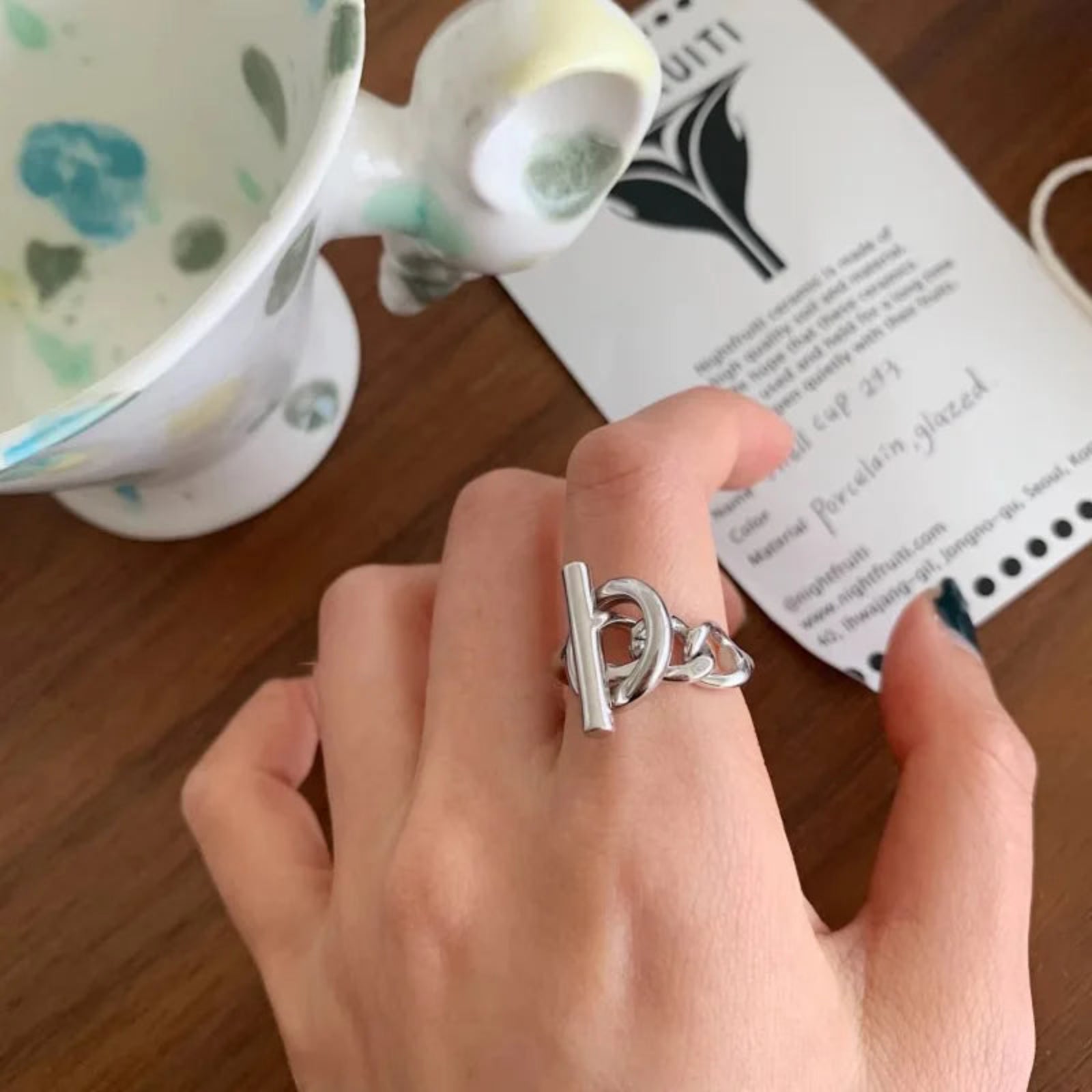 S925 Sterling Silver Geometric Chain Ring