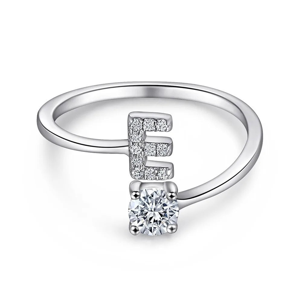 S925 Sterling Silver Zircon Initial Ring