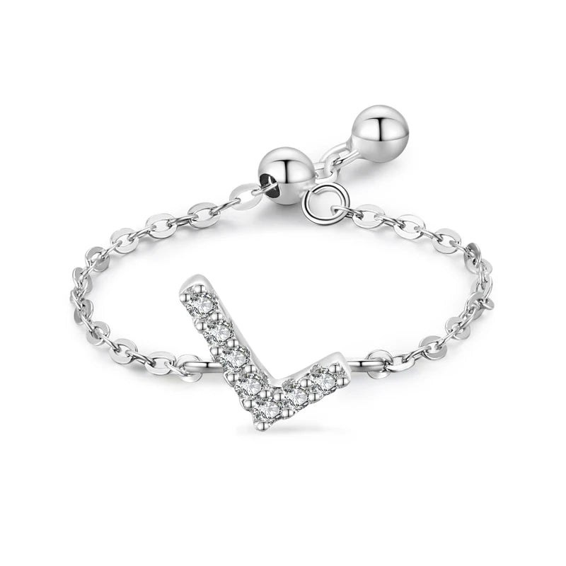 S925 Sterling Silver Initial Chain Ring