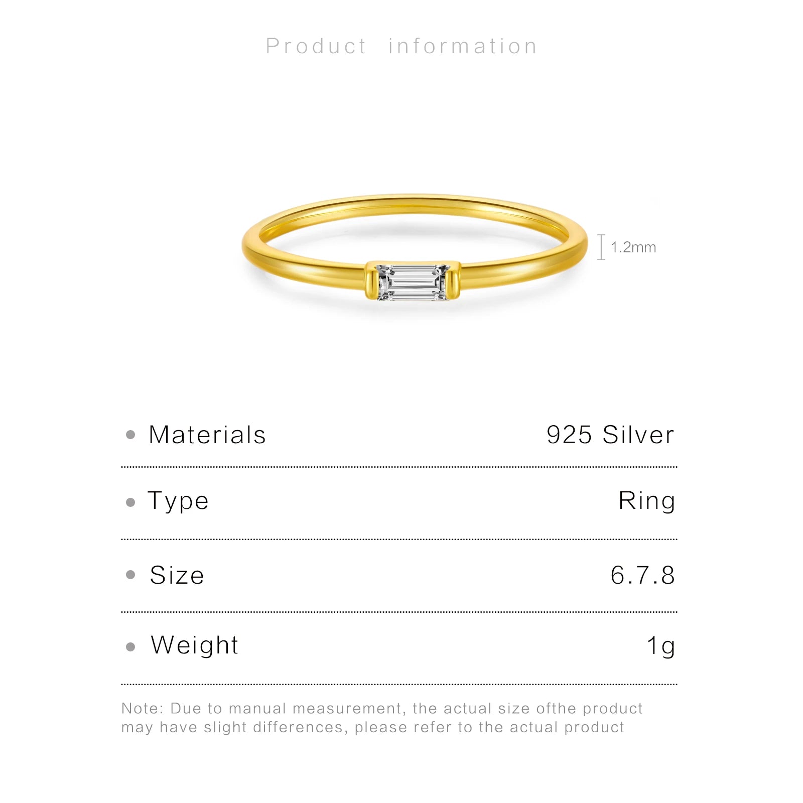 925 Sterling Silver Gold CZ Crystal Ring