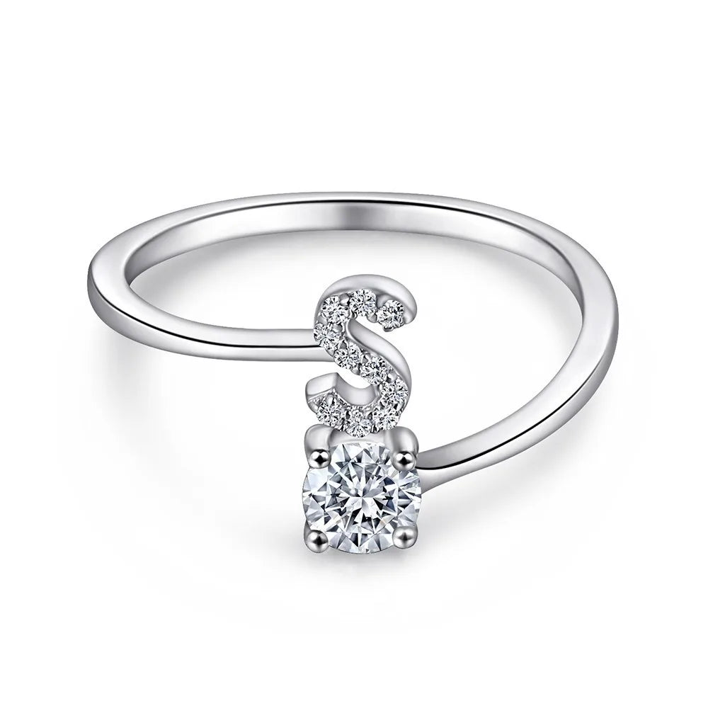S925 Sterling Silver Zircon Initial Ring