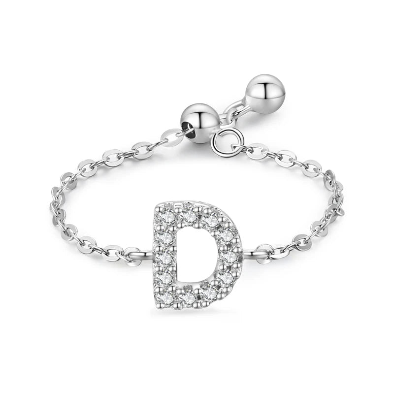 S925 Sterling Silver Initial Chain Ring