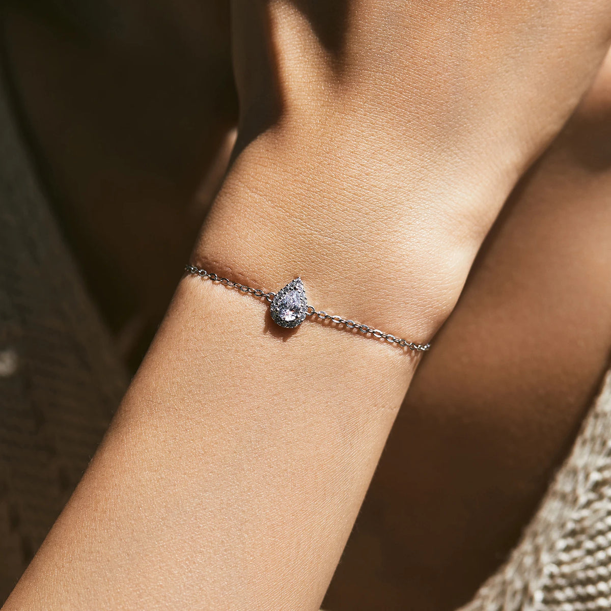 Pear-Cut CZ Water Drop Silver Bracelet