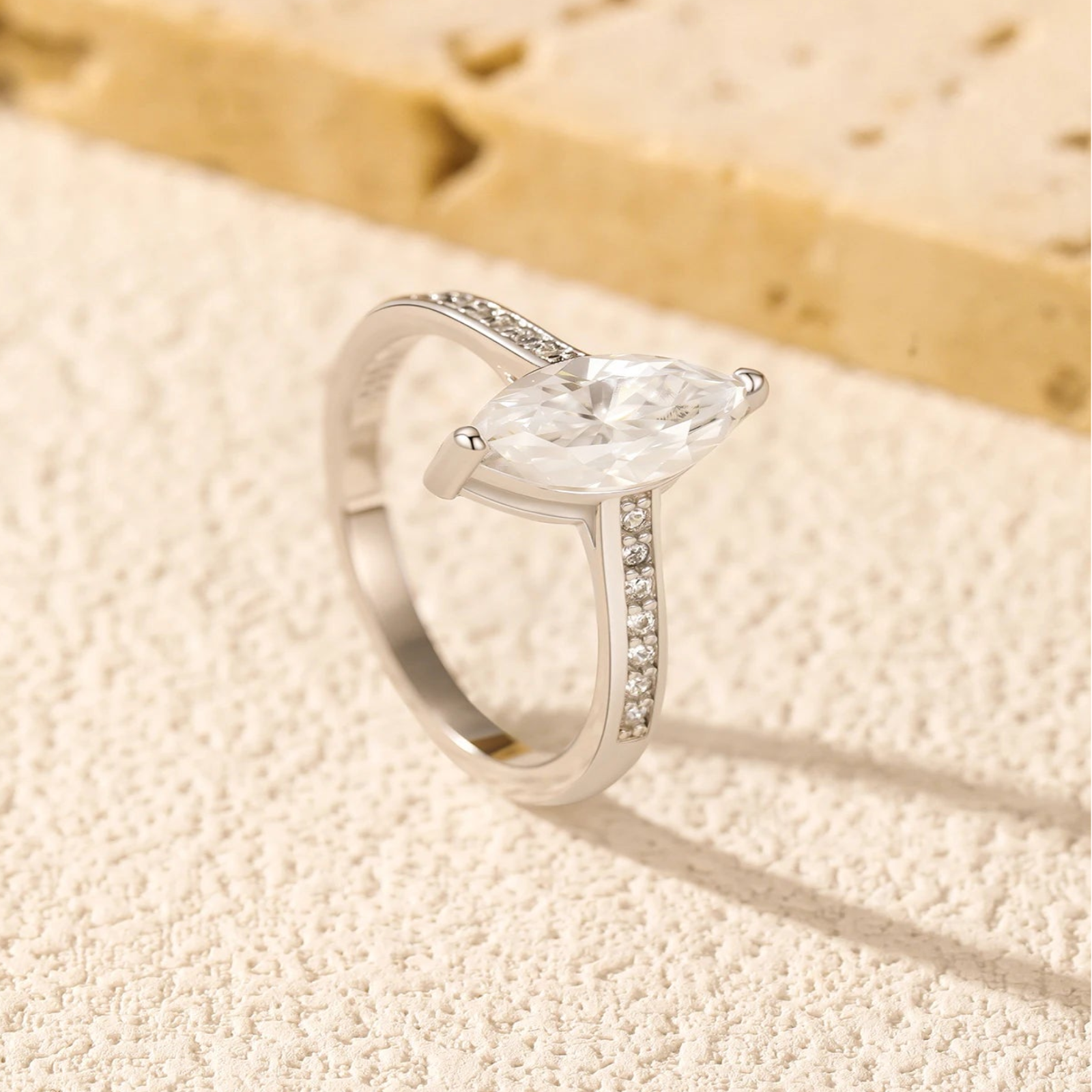 S925 Sterling Silver Marquise Moissanite Ring