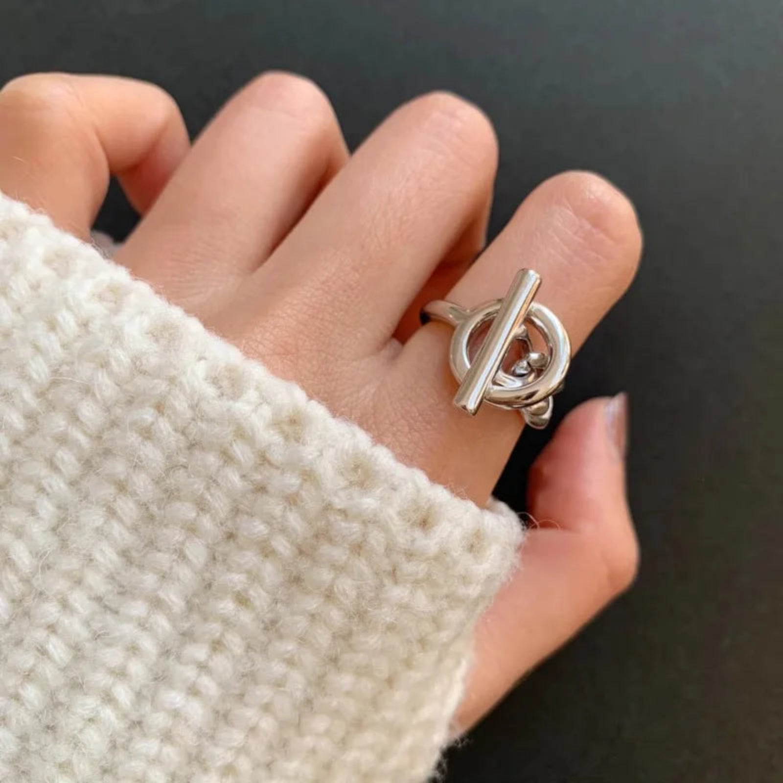 S925 Sterling Silver Geometric Chain Ring