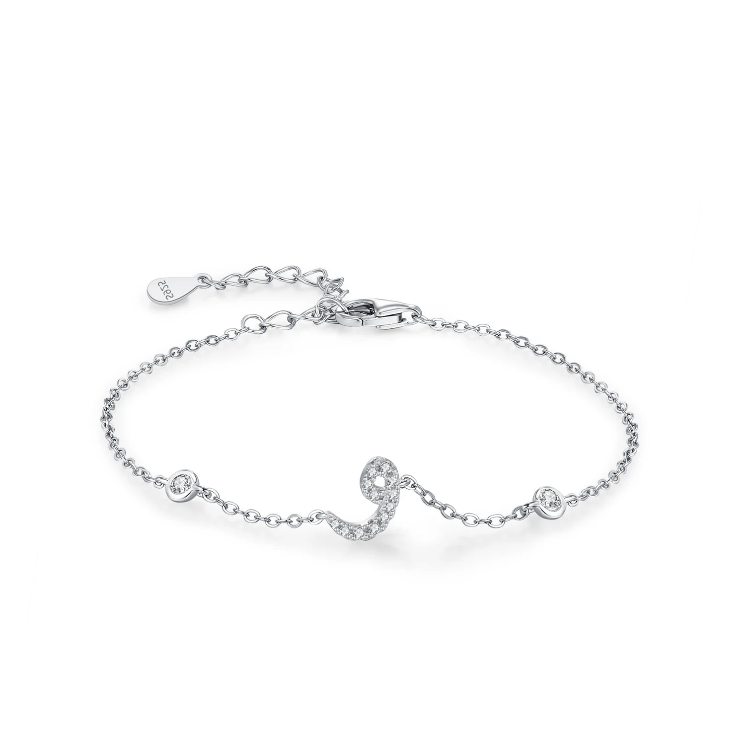 925 Sterling Silver Arabic Letter Chain Bracelet