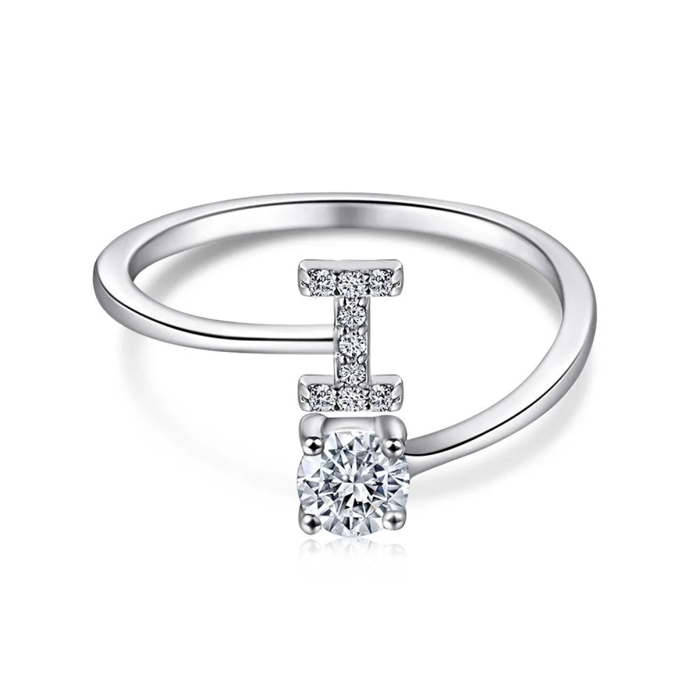S925 Sterling Silver Zircon Initial Ring