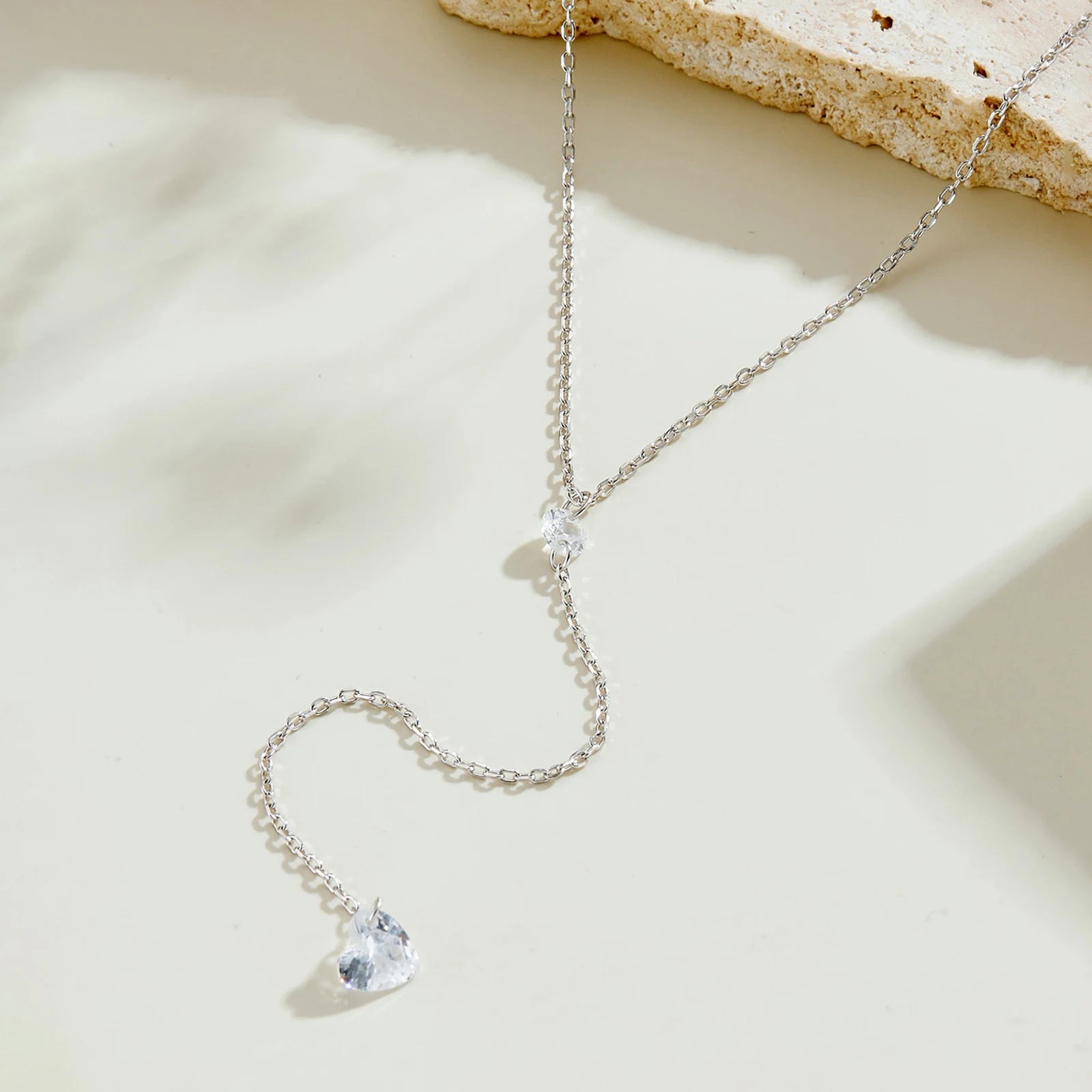 925 Silver Heart Drop Y Necklace