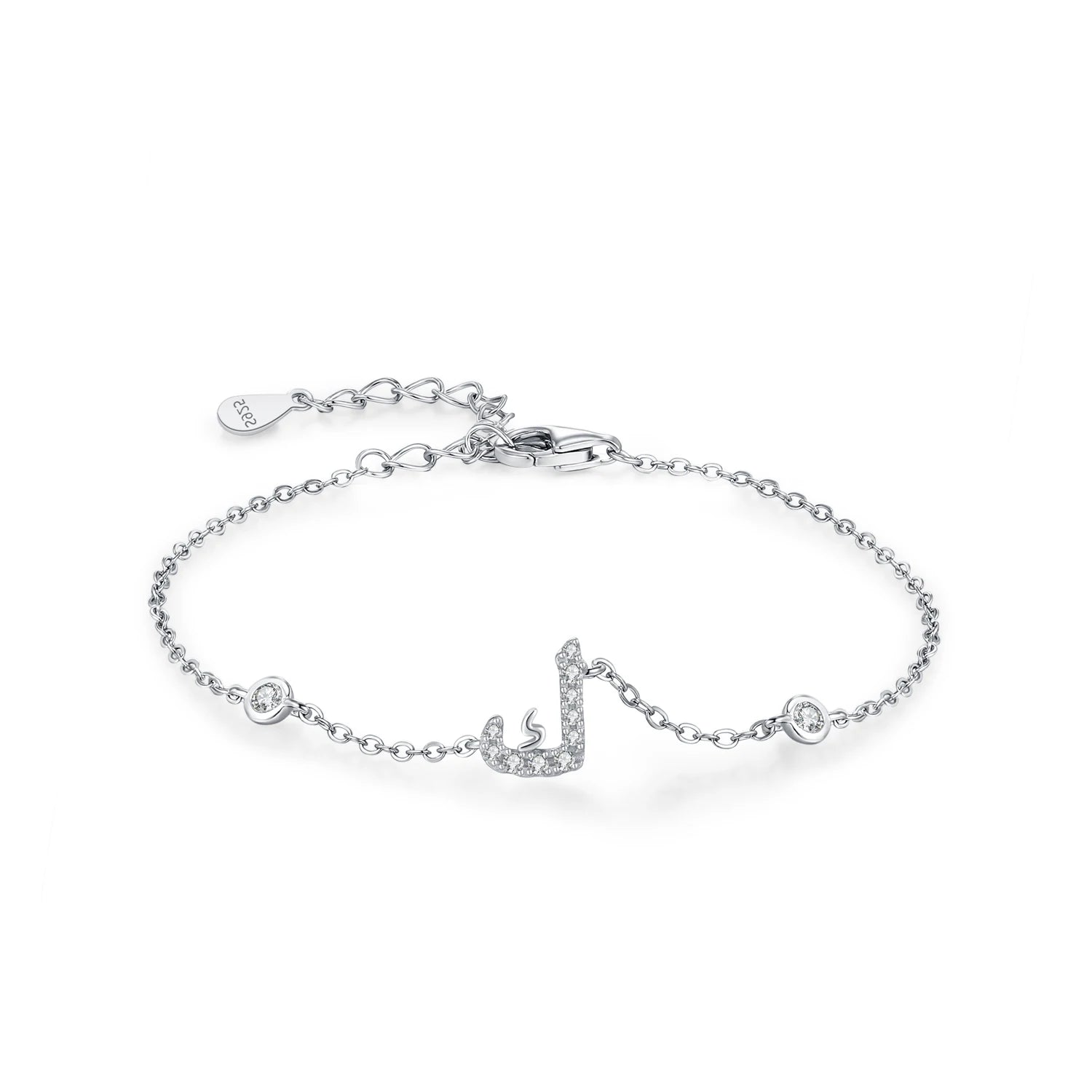 925 Sterling Silver Arabic Letter Chain Bracelet