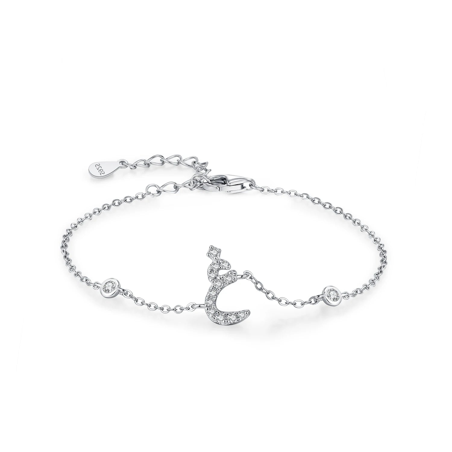 925 Sterling Silver Arabic Letter Chain Bracelet