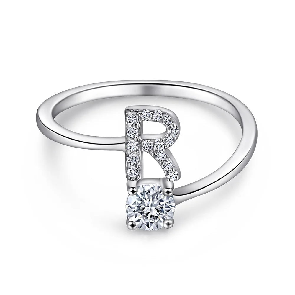 S925 Sterling Silver Zircon Initial Ring