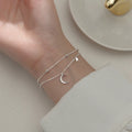 Double-Layer Moon & Star Silver Bracelet