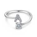 S925 Sterling Silver Zircon Initial Ring