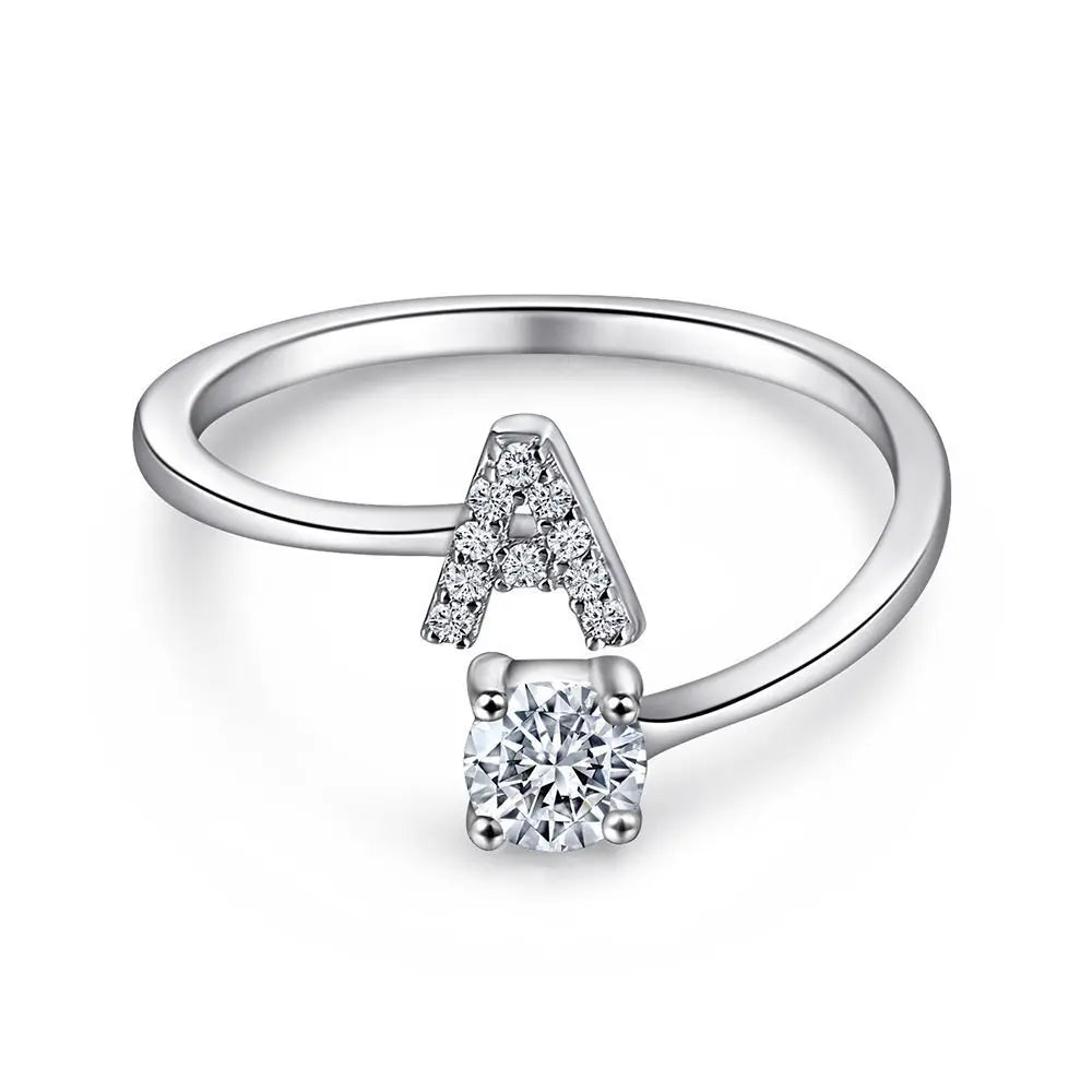 S925 Sterling Silver Zircon Initial Ring