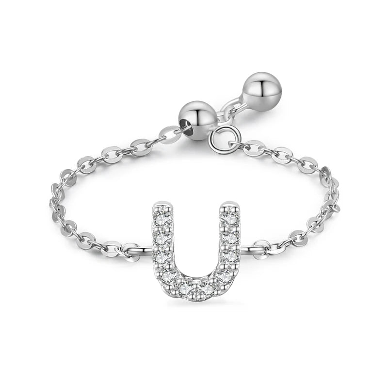 S925 Sterling Silver Initial Chain Ring