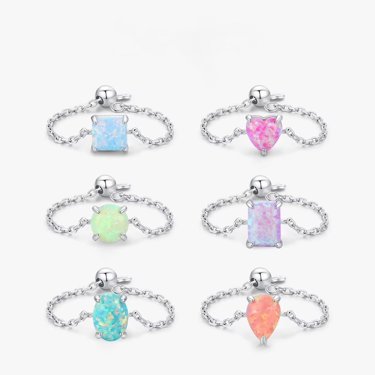 S925 Sterling Silver Opal Link Ring