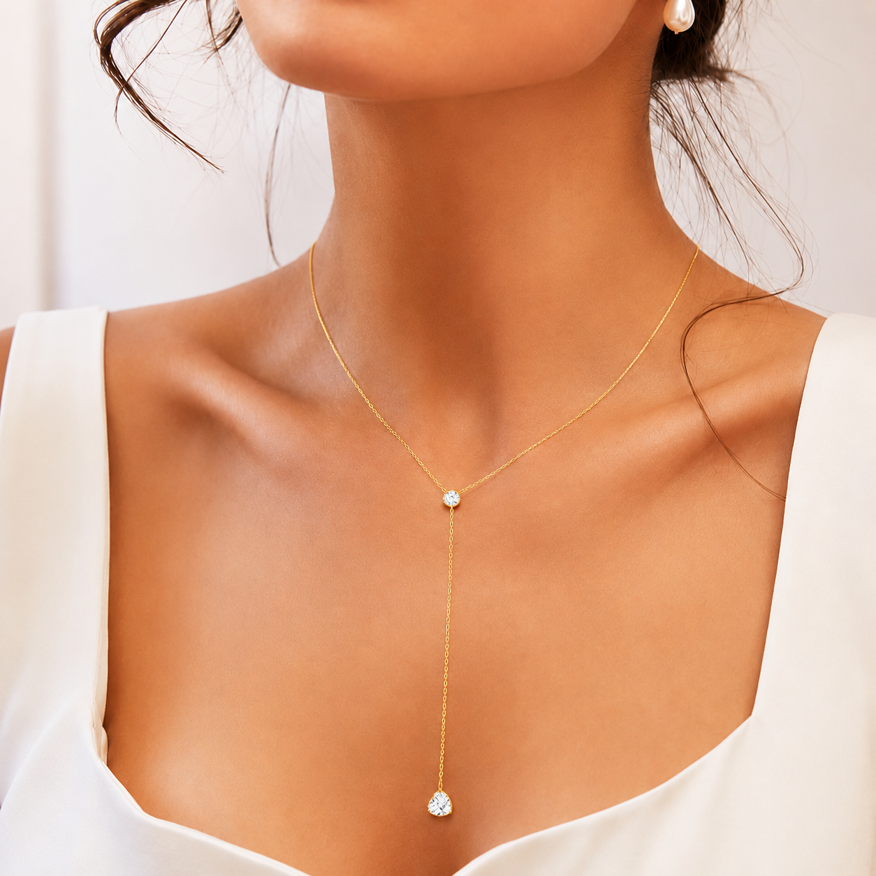 925 Silver Heart Drop Y Necklace